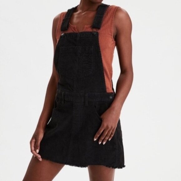 Black Overall Corduroy Mini Dress - American Eagle - Size Medium - Picture 2 of 2